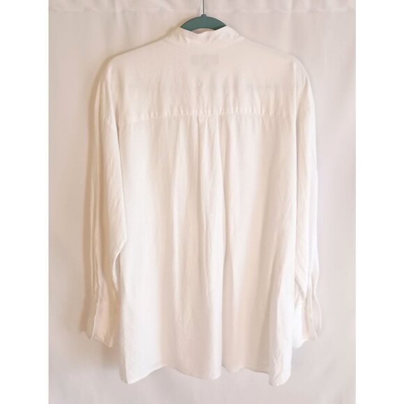 Banana Republic Linen Blend White Blouse XL Mandarin Collar Button Front - Picture 6 of 9